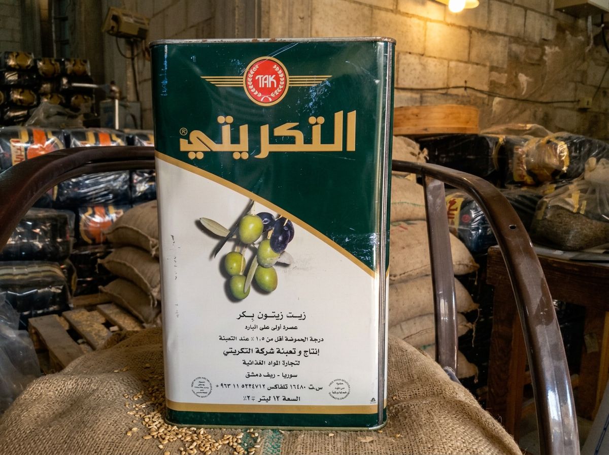 تنكة زيت زيتون بكر ١٢ ليتر من التكريتي في المستودع